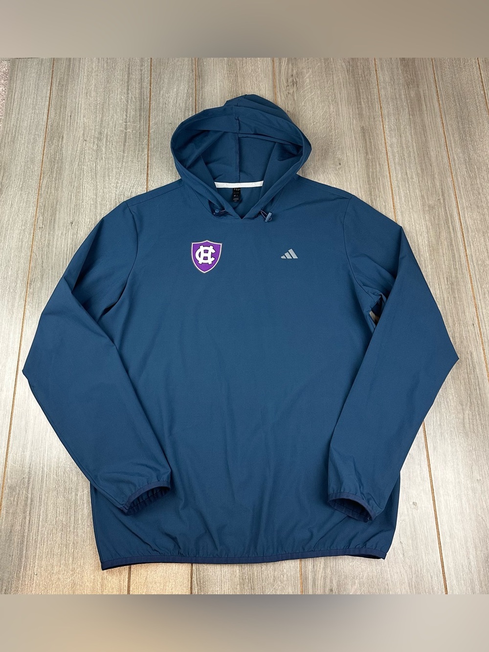 College Of The Holy Cross Pullover Hoodie Windbreaker Mens M Adidas Blue